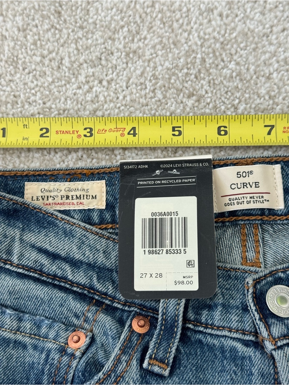 Levi's 501 Curve Light Blue Straight Leg High-Rise Jeans NWT Size 27 - Picture 9 of 9